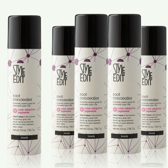 Picture of STYLE EDIT Black Root Concealer Touch Up Spray, Instantly Covers Greys And Roots - Professional Salon Quality Grays Cover Up Hair Products for Women Black 2 Ounce Pack of PACK OF 5