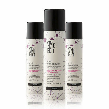 Picture of STYLE EDIT Black Root Concealer Touch Up Spray (Multiple Colors Available) - Instantly Covers Greys And Roots - Professional Salon Quality Grays Cover Up Hair Products for Women Black 2 Ounce (Pack of 3)