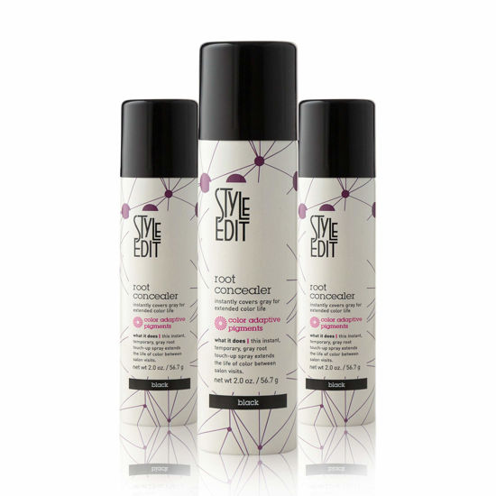 Picture of STYLE EDIT Black Root Concealer Touch Up Spray (Multiple Colors Available) - Instantly Covers Greys And Roots - Professional Salon Quality Grays Cover Up Hair Products for Women Black 2 Ounce (Pack of 3)