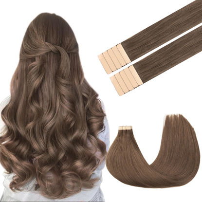 Picture of GOO GOO Tape in Hair Extensions Human Hair, 5 Light Ash Brown, 20inch 30g 10pcs, Thick Ends Straight Seamless Tape in, Invisible Tape in Hair Extensions Human Hair