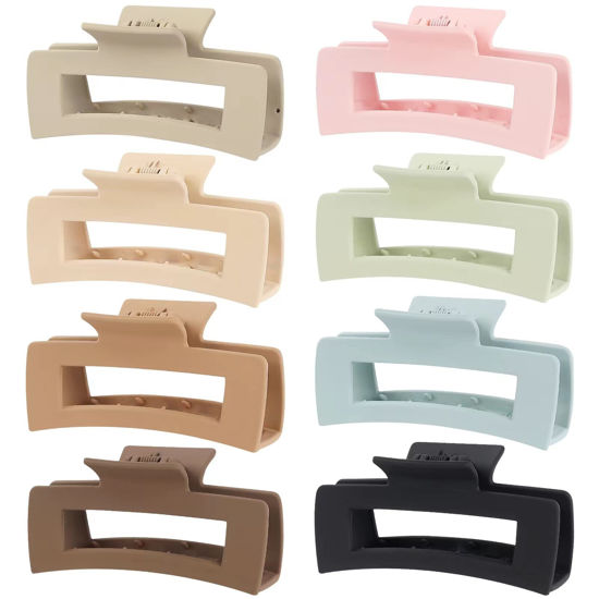 Picture of Mandydov 8 Pcs Large Hair Claw Clips 4.1 Inch Non-slip Big Square Matte Claws for Women, Strong Hold Banana Clips for Thick Thin Hair