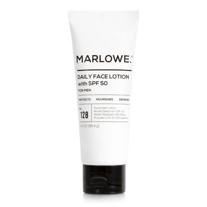 Picture of MARLOWE. No. 128 Men's Facial Lotion with Sunscreen SPF 50, 3.4 oz, Oil-Free, Lightweight Daily Face Moisturizer for Men, Includes Natural Extracts to Hydrate, Nourish & Soothe