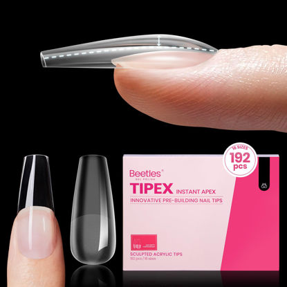 Picture of Beetles Tipex Instant Apex Nail Tips, 192Pcs 16 Sizes Pre-Building & Pre-Etched Gel Nail Tips Medium Coffin Thicker Acrylic Nails Strong Full Cover False Nail Extension Press-on Nails for Flat Nails