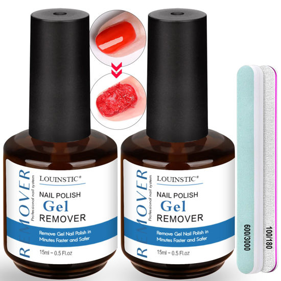Picture of LOUINSTIC Gel Nail Polish Remover-2pcs Gel Polish Remover Kit with 100/180 & 600/3000 Grit Nail Files,2-5 Minutes Quick & Easy Gel Nail Polish Removal at Home, No Irritation,No Need to Soak or Wrap