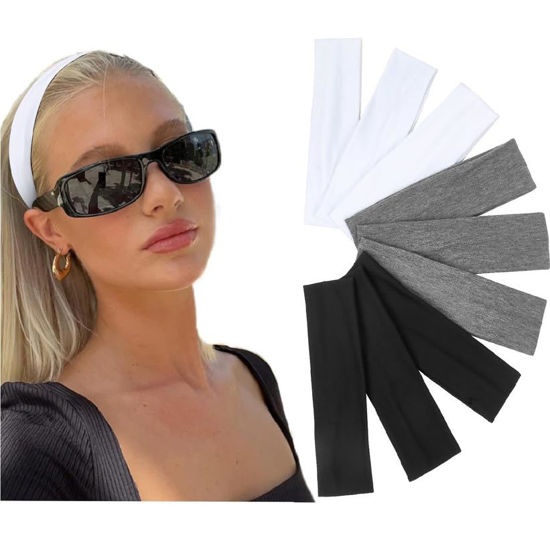 Picture of Fashionable Hair Accessories for Women: Non-Slip Elastic Cloth Headbands in Black and White, 9 Pack