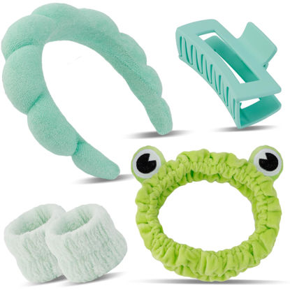 Picture of Canitor Spa Headband Wrist Bands Set with Hair Clips Skincare Headband for Washing Face Skin Care Puffy Makeup Headband Preppy Teen Girl Gifts Cute Trendy Stuff Hair Accessories for Women