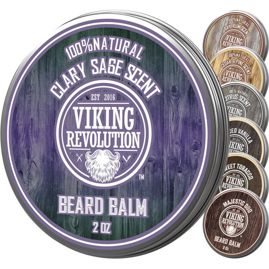 Picture of Viking Revolution Clary Sage Beard Balm - Beard Butter with Argan Oil, Beard Softener for Men with Jojoba Oil - Beard Moisturizer for Men with Beeswax - Beard Wax for Men (2oz, 1 Pack)
