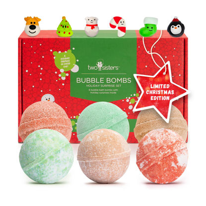 Picture of Christmas Bath Bombs for Kids with Surprise Toys Inside (6 Pack) - Holiday Gifts and Stocking Stuffers for Boys and Girls - Bubble Treats with Cheerful Scents, USA Made by Two Sisters