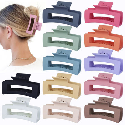 Picture of Sisiaipu 12 Pcs Medium Hair Clips, 3.5 Inch, Colorful - Hair Clips for Thick and Thin Hair, Square Claw Clips, Jaw Clips, Bulk Hair Accessories for Women and Girls