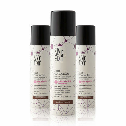 Picture of Style Edit Root Concealer Touch Up Spray - Instantly Covers Greys And Roots - Professional Salon Quality Grays Cover Up Hair Products for Women Medium Brown 2 Ounce (Pack of 3)