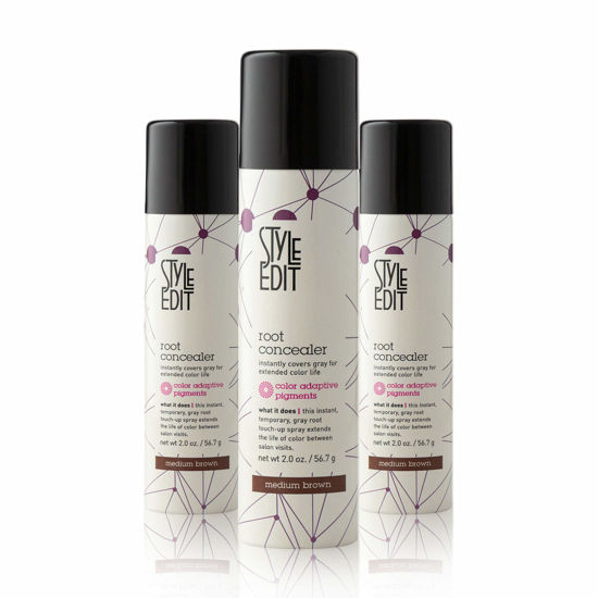 Picture of Style Edit Root Concealer Touch Up Spray - Instantly Covers Greys And Roots - Professional Salon Quality Grays Cover Up Hair Products for Women Medium Brown 2 Ounce (Pack of 3)