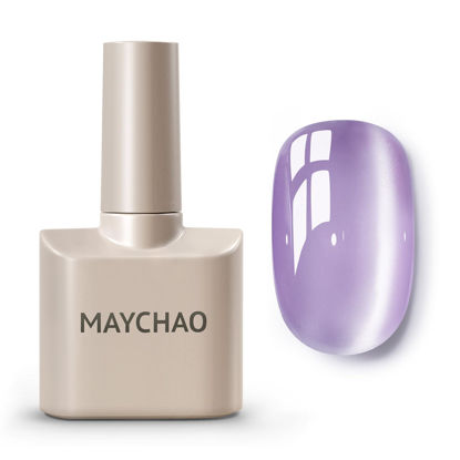 Picture of MAYCHAO 15ML Silk Light Purple Cat Eye Gel Nail Polish 1Pc Glassy Lilac Dream Cat Eye Gel Polish with Magnet Soak off Holographic Magnetic Nail Polish for Nail Art Manicure Salon DIY at Home, 0.5 OZ