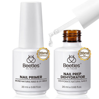 Picture of Beetles 20ml Nail Dehydrator and Primer, Large Capacity Acid Free Natural Nail Prep Dehydrate and Primer, Acrylic Nail Dehydrator and Primer for UV Gels Superior Bonding Professional Salons Set