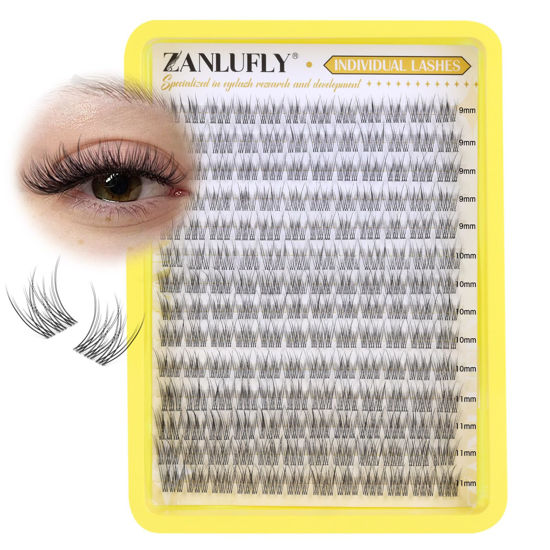 Picture of Cluster Lashes Natural Eyelash Clusters CC Curl Eyelash Extension Wispy Individual Lashes Clusters Clear Band ZANLUFLY DIY Lash Extension (9MM 10MM 11MM,140Pcs)