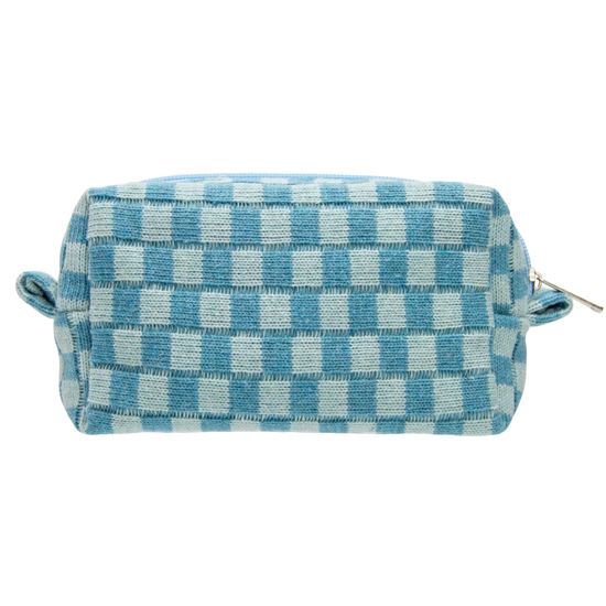 Picture of PAZIMIIK Checkered Makeup Bag for Purse Portable Zipper Make Up Pouch Small Cosmetic Case for Travel Accessories Lake Blue
