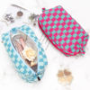 Picture of PAZIMIIK Checkered Makeup Bag for Purse Portable Zipper Make Up Pouch Small Cosmetic Case for Travel Accessories Lake Blue