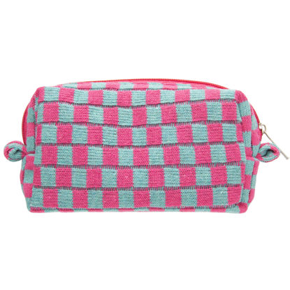 Picture of PAZIMIIK Checkered Makeup Bag for Purse Portable Zipper Make Up Pouch Small Cosmetic Case for Travel Accessories Magenta Green