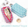 Picture of PAZIMIIK Checkered Makeup Bag for Purse Portable Zipper Make Up Pouch Small Cosmetic Case for Travel Accessories Magenta Green