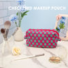 Picture of PAZIMIIK Checkered Makeup Bag for Purse Portable Zipper Make Up Pouch Small Cosmetic Case for Travel Accessories Magenta Green