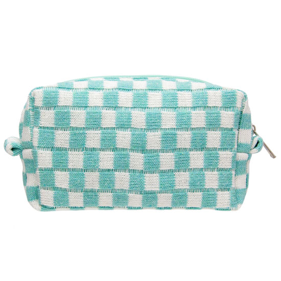Picture of PAZIMIIK Checkered Makeup Bag for Purse Portable Zipper Make Up Pouch Small Cosmetic Case for Travel Accessories Arctic Blue