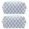 Picture of PAZIMIIK Checkered Makeup Bag for Purse Portable Zipper Make Up Pouch Small Cosmetic Case for Travel Accessories (2PCS Blue)