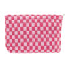 Picture of PAZIMIIK Knit Checkered Makeup Bag Large Zipper Make Up Accessory Pouch for Purse Cosmetic Brush Bag for Travel Essential,Hotpink