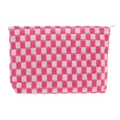 Picture of PAZIMIIK Knit Checkered Makeup Bag Large Zipper Make Up Accessory Pouch for Purse Cosmetic Brush Bag for Travel Essential,Hotpink