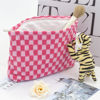 Picture of PAZIMIIK Knit Checkered Makeup Bag Large Zipper Make Up Accessory Pouch for Purse Cosmetic Brush Bag for Travel Essential,Hotpink