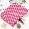 Picture of PAZIMIIK Knit Checkered Makeup Bag Large Zipper Make Up Accessory Pouch for Purse Cosmetic Brush Bag for Travel Essential,Hotpink