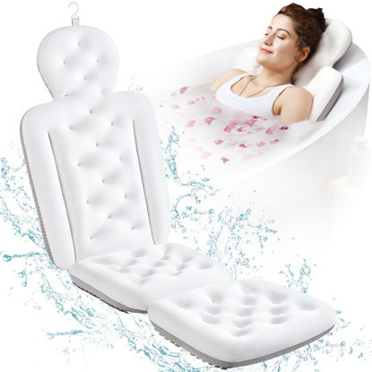 Picture of Full Body Bath Pillow for Bathtub, Thick Bathtub Cushion with Laundry Bag, Luxury Tub Pillow for Bath for Headrest Neck and Back Support White 56" x 16"