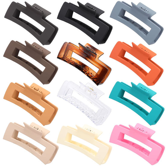 Picture of Alemaky Hair Clips for Women12 Pack 4.1 Inch Large Square Claw Clips for Women Girls Thick Thin Curly Hair, Strong Hold Matte Neutral Colors Big Hair Claw Clips Accessories