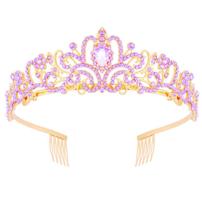 Picture of Didder Gold Purple Rhinestone Princess Tiaras and Crowns for Women and Girls Birthday Tiara Crown Halloween Costume Party Wedding Prom Headpiece