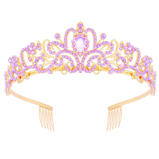 Picture of Didder Gold Purple Rhinestone Princess Tiaras and Crowns for Women and Girls Birthday Tiara Crown Halloween Costume Party Wedding Prom Headpiece