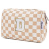 Picture of Narwey Personalized Initial Makeup Bag Toiletry Bag Gifts for Women Girls Large Checkered Makeup Bag Zipper Pouch Travel Cosmetic Bag Organizer for Women (Light Checkerboard Letter D)