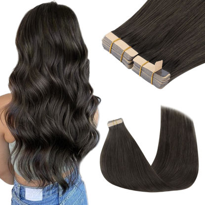 Picture of GOO GOO Tape in Hair Extensions Human Hair, 1C Mocha Brown, 24inch 100g 40pcs, Thick Ends Straight Seamless Tape in, Invisible Tape in Hair Extensions Human Hair