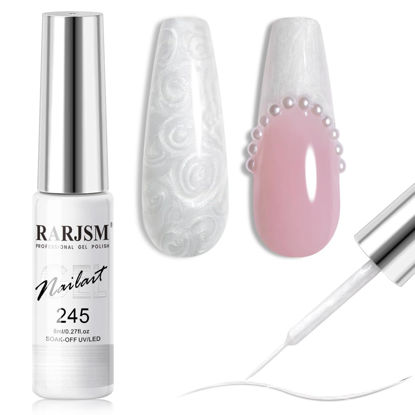 Picture of RARJSM Pearl White Gel Liner Nail Art Pearlescent Silver Shell Glitter Swirl Effect Gel Nail Polish 8ml Build in Thin Brush Painted Drawing Striper Gel Polish Soak off Curing Requires for Home Salon