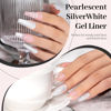 Picture of RARJSM Pearl White Gel Liner Nail Art Pearlescent Silver Shell Glitter Swirl Effect Gel Nail Polish 8ml Build in Thin Brush Painted Drawing Striper Gel Polish Soak off Curing Requires for Home Salon