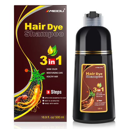 Picture of KINGMING Dark Brown Herbal Instant Color Shampoo for Gray Hair Coverage for Women & Men - 3 in 1 Champu Con Tinte Para Canas 500ml