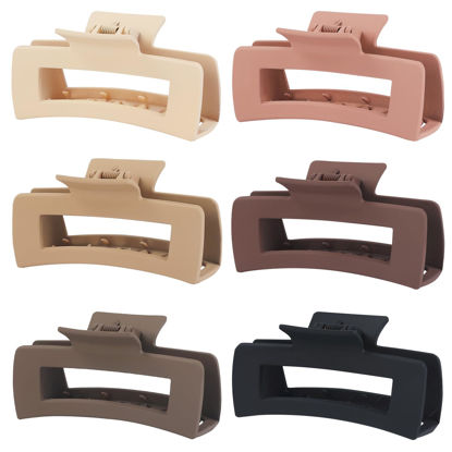 Picture of Sisiaipu 4 Inch Big Hair Claw Clips 6 Pcs Large Claw Clips for Thick Hair Square Hair Clips for Women Rectangle Hair Clips Nonslip Acrylic Banana Jaw Clips Hair Accessories for Girls -Coffee