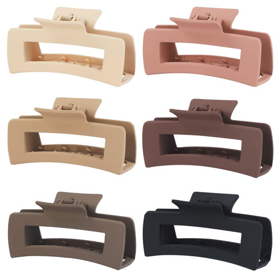 Picture of Sisiaipu 4 Inch Big Hair Claw Clips 6 Pcs Large Claw Clips for Thick Hair Square Hair Clips for Women Rectangle Hair Clips Nonslip Acrylic Banana Jaw Clips Hair Accessories for Girls -Coffee