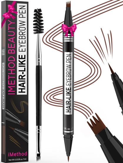Picture of iMethod Eyebrow Pen - Eyebrow Pencil Magical 2-in-1 Eye Brow Pencils for Women with 4-Fork-Tip & Precise Brush-Tip Create Natural Hair-Like Brows, Last All-Day, Microblading Eyebrow Pen, Reddish Brown