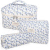 Picture of Makeup Bag Set, Quilted Makeup Bag, Large Floral Cosmetic Bag for Women, Cute Cotton Makeup Bags, Flower Travel Toiletry Organizer Bag (Blue Peacock Flower)