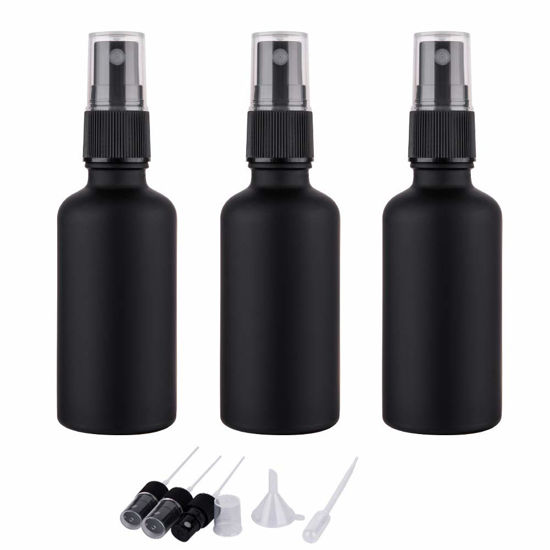 Picture of 2oz Small Glass Essential Oils Spray Bottles, Fine Mist Frosted Black Spray Bottles (Set Of 3)