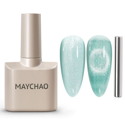 Picture of MAYCHAO 15ML Cat Eye Gel Nail Polish 1Pc Cyan Gel Polish with Magnet Soak off Holographic Magnetic Nail Polish for Nail Art Manicure Salon DIY at Home, 0.5 OZ