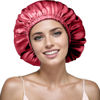 Picture of VECIIR Satin Bonnet Silk Bonnet for Sleeping Women and Men, Ajustable Hair Bonnet for Curly Hair with Double Layer Hair Bonnet,Wine red - Black,Medium