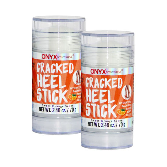 Picture of Onyx Professional Cracked Heel Repair Balm Stick (2 Pack) Dry Cracked Feet Treatment, Moisturizing Heel Balm Rolls On So No Mess Like Foot Cream or Foot Lotion, Rescues Cracked Feet, Orange Scent
