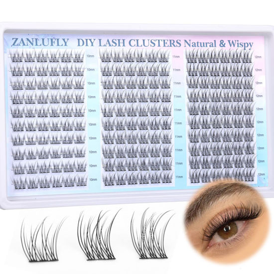 Picture of Lash Clusters Wispy Eyelash Clusters CC Curl Cluster Lashes zanlufly Natural Individual Lashes 180Pcs Eyelash Extension 10-12MM DIY Lash Extension