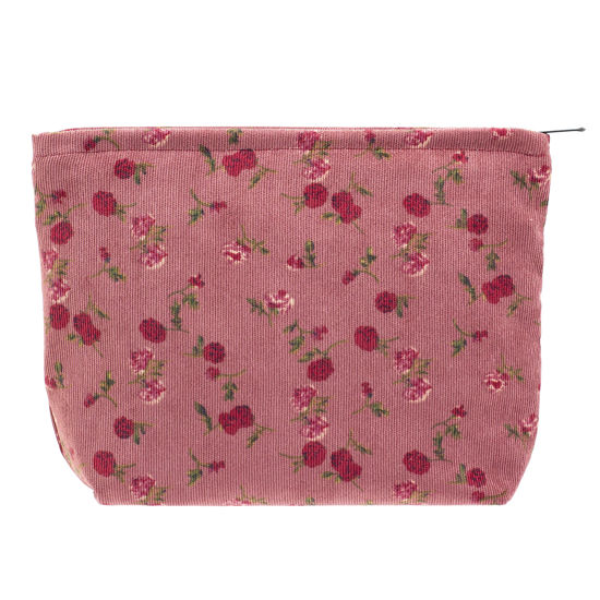 Picture of PAZIMIIK Makeup Bag Large Zipper Corduroy Make Up Pouch for Purse Travel Canvas Cosmetic Organizer for Women Brush Storage,Vintage Rose Red