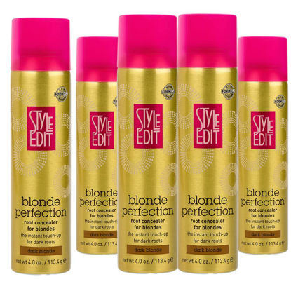 Picture of STYLE EDIT DARK BLONDE Root Concealer Touch Up Spray Instantly Covers Greys And Dark Roots - Professional Salon Quality Blonde Perfection Grays Cover Up Hair Products for Women 4 Ounce PACK OF 5