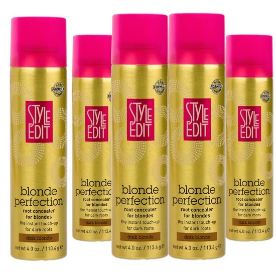 Picture of STYLE EDIT DARK BLONDE Root Concealer Touch Up Spray Instantly Covers Greys And Dark Roots - Professional Salon Quality Blonde Perfection Grays Cover Up Hair Products for Women 4 Ounce PACK OF 5